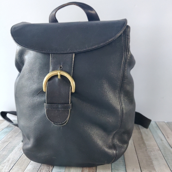 ❤️LRG COACH NYC BLACK LEATHER SHOULDER BG BACKPACK - Picture 4 of 11